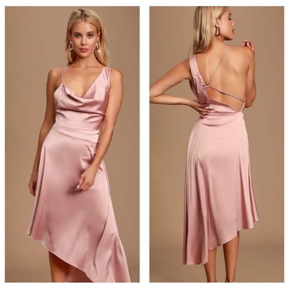 Lulus Dresses & Skirts - Sereno Pink Satin Asymmetrical Midi Dress